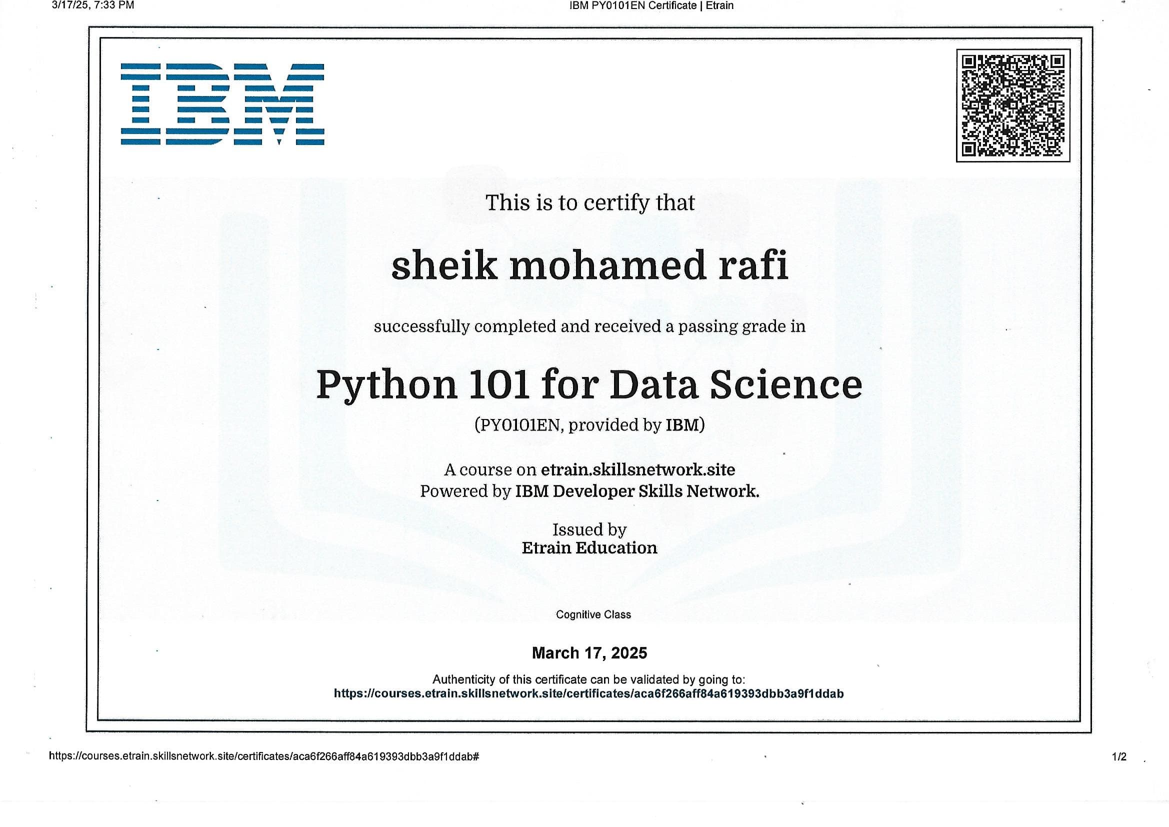 IBM SkillsBuild certificate for VAWE Institute graduate